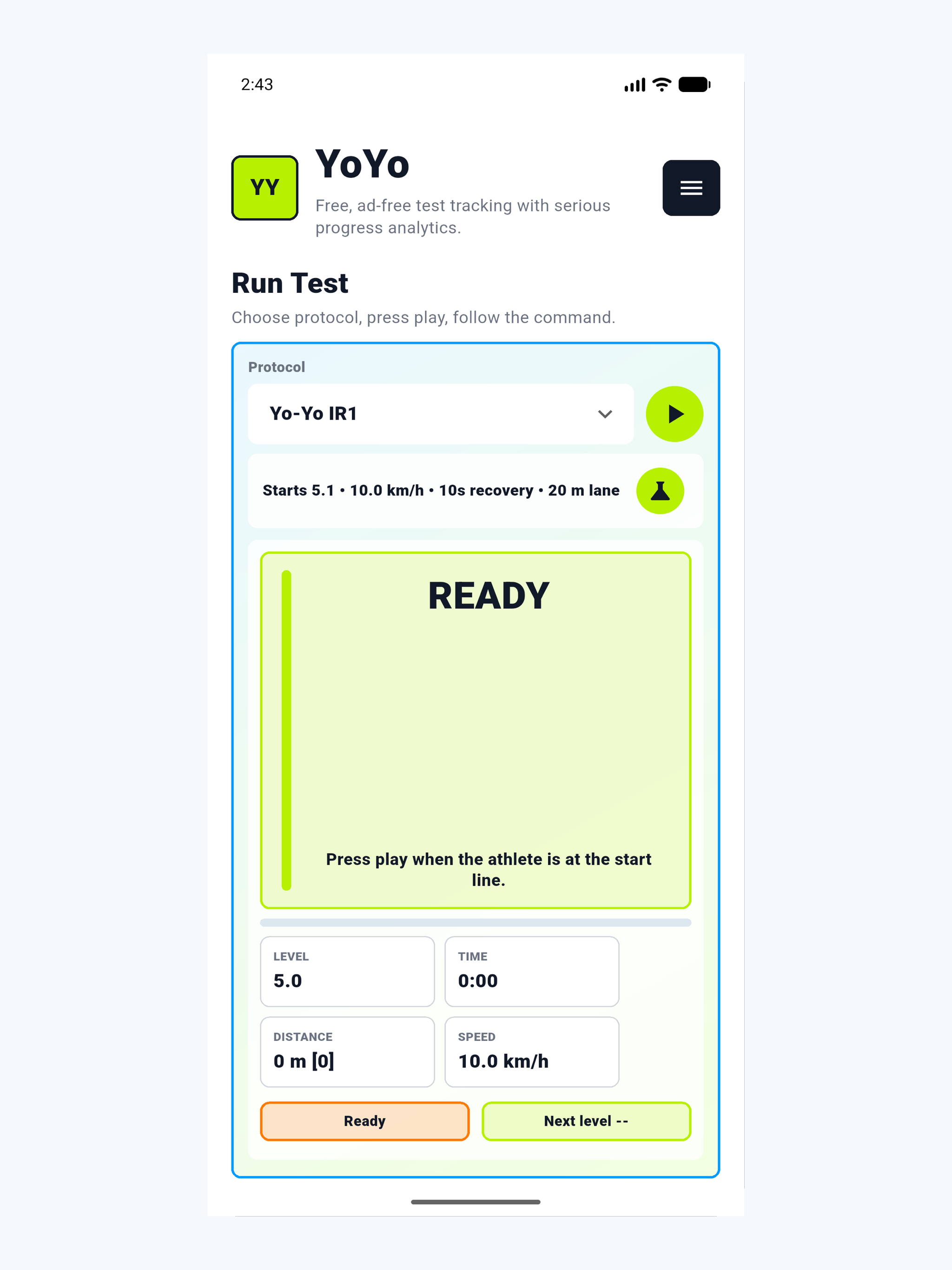 YoYo Test Tracker screenshot 2