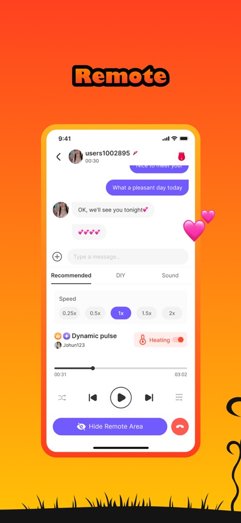 Joyhub - The app integrates real-time chat with remote control features, enabling users to adjust toy speed (e.g., 0.25x, 1x, 2x) while managing program playback.