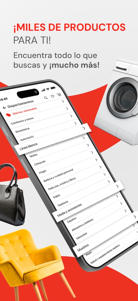 Elektra: compras en línea - La aplicación ofrece una amplia gama de categorías de productos, desde "Electrónica" hasta "Motos", incluyendo una destacada opción de 'Ofertas semanales' para descubrir descuentos.
