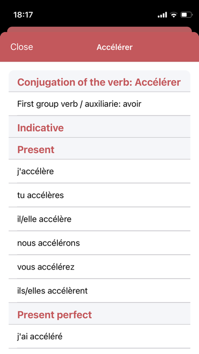 French conjugations! Screenshot