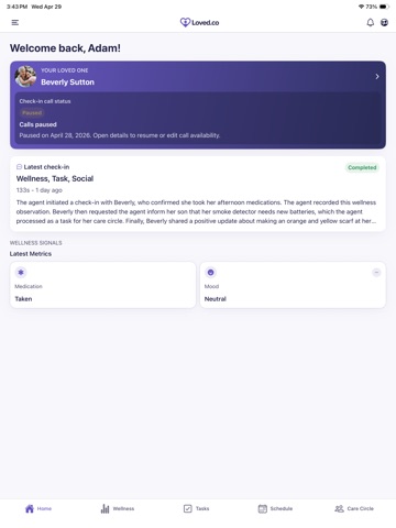 Loved: Senior Care Check-Ins iPad screenshot