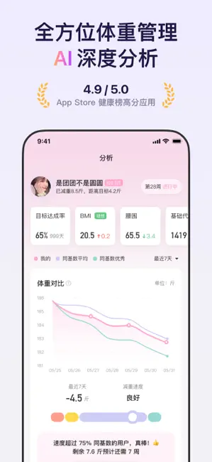 体重小本-超好用的AI减肥打卡饮食记录瘦身轻断食管理软件社区 iPhone screenshot 2