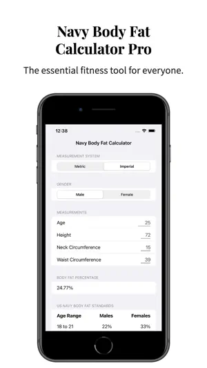 Navy Body Fat Calculator Pro screenshot 1