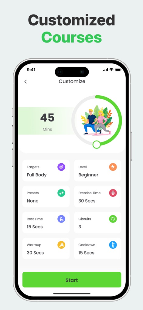 7 Minute Workout: Exercise App - Los usuarios pueden crear entrenamientos a medida gracias a las opciones de personalización del entrenamiento, que incluyen desde el nivel de dificultad hasta el control sobre la duración y los detalles de cada sesión.
