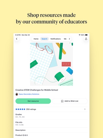 TPT (Teachers Pay Teachers) iPad screenshot