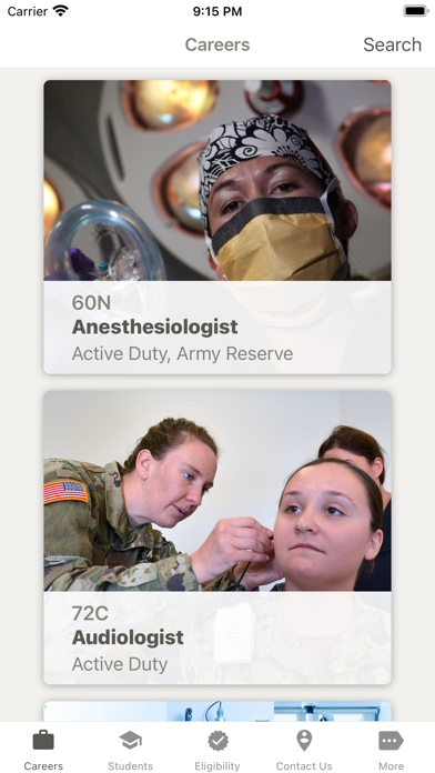 U.S. Army Medicine Careers Screenshot