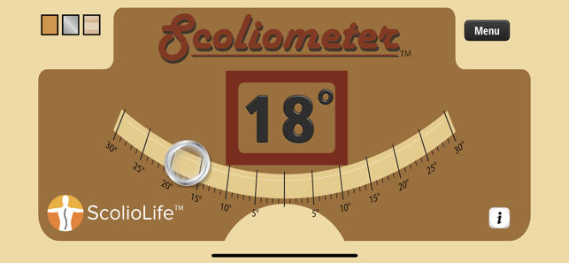 Screenshot van de scoliometer