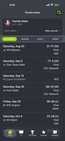 FSU Football Schedules iPhone screenshot