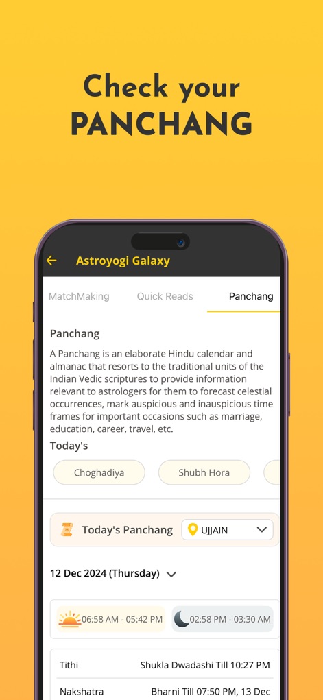 Astroyogi | Astrology & Kundli - Users can access the detailed Hindu Panchang calendar, offering crucial information like Tithi and Nakshatra for auspicious timings and event planning.