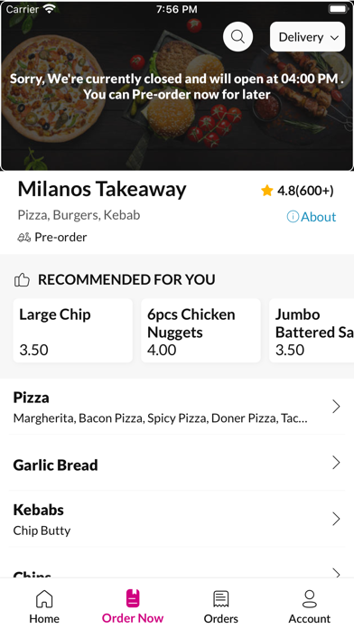 Milanos Takeaway Screenshot