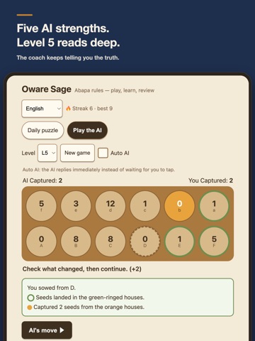 Mancala Oware Coach iPad screenshot
