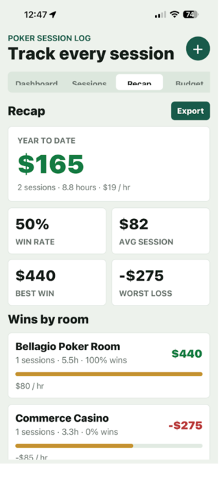 Poker Session Log Screenshot 1 of 4