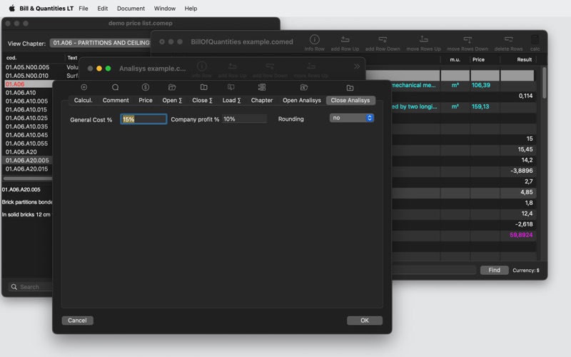 Bill & Quantities LT screenshot