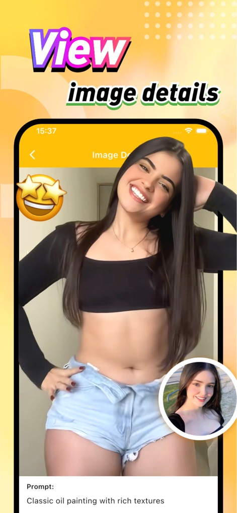 Charz - Get deeper insights into each artwork through a detailed view, revealing the original prompt used for generation and related artist information.