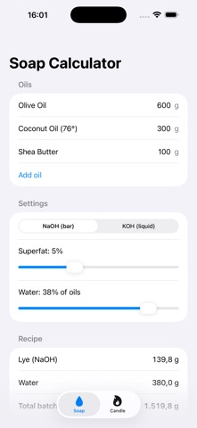 Candle & Soap Calculator Screenshot 3 of 3