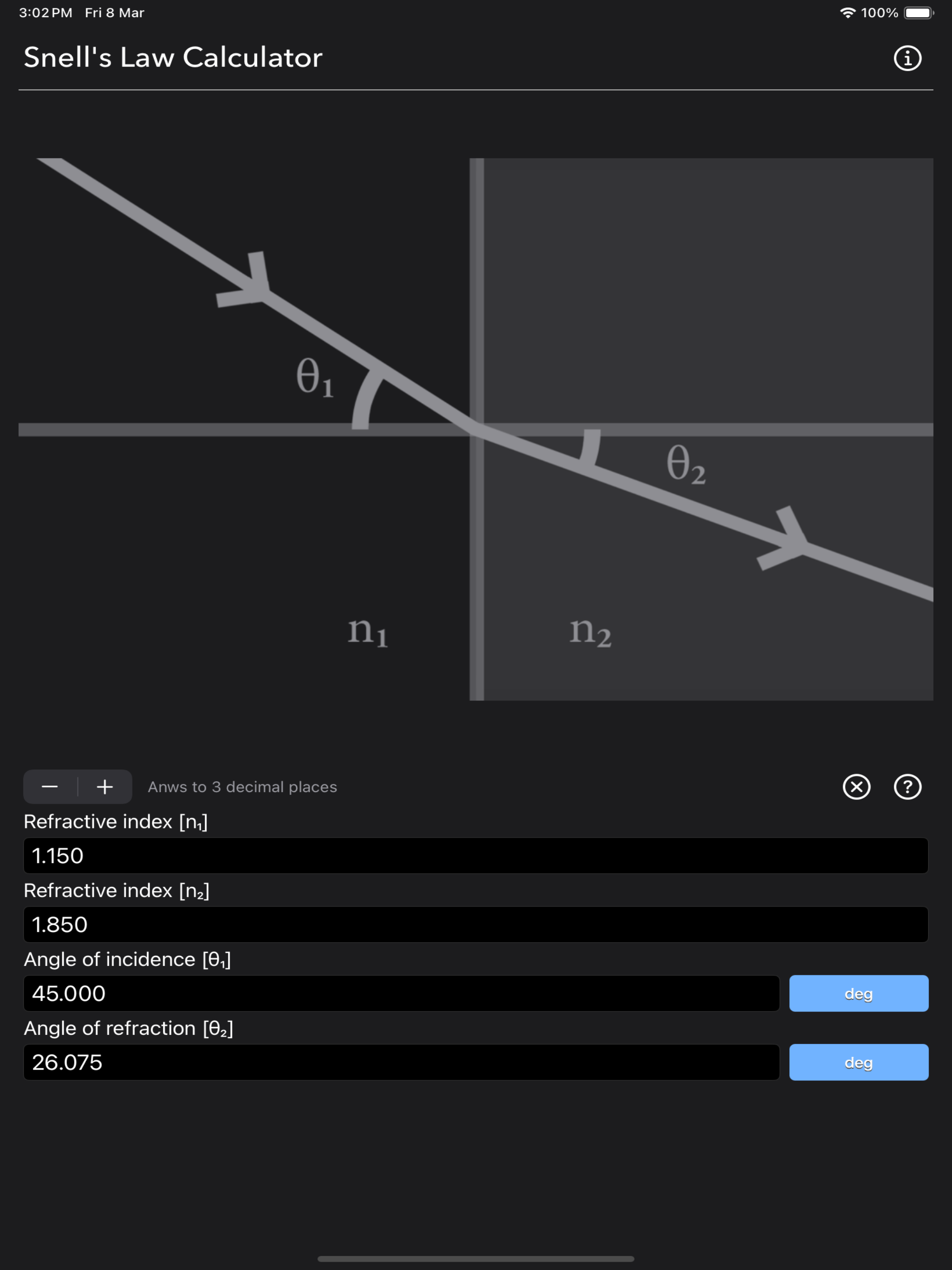 Snell Law Calculator