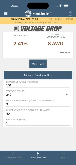 Southwire® Voltage Drop Calc screenshot 4
