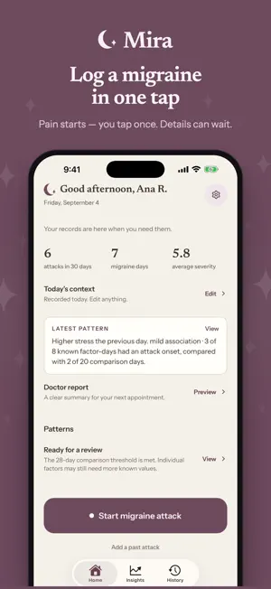 Mira: Migraine Tracker screenshot 1