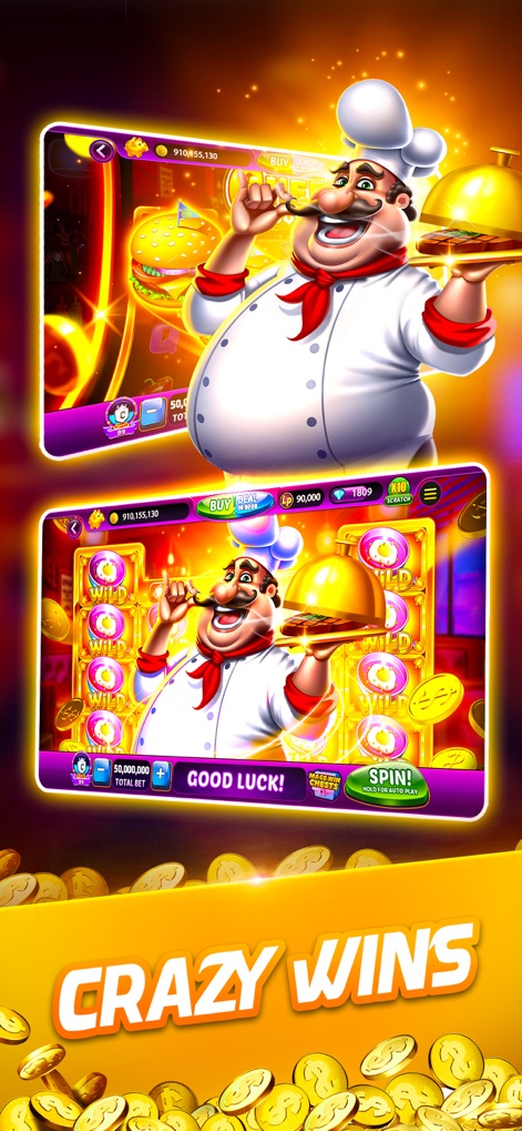 Lotsa Slots™ - Vegas Casino - Experience gourmet gaming with a cheerful chef character and unlock massive wins using strategic 'WILD' symbols on the reels.