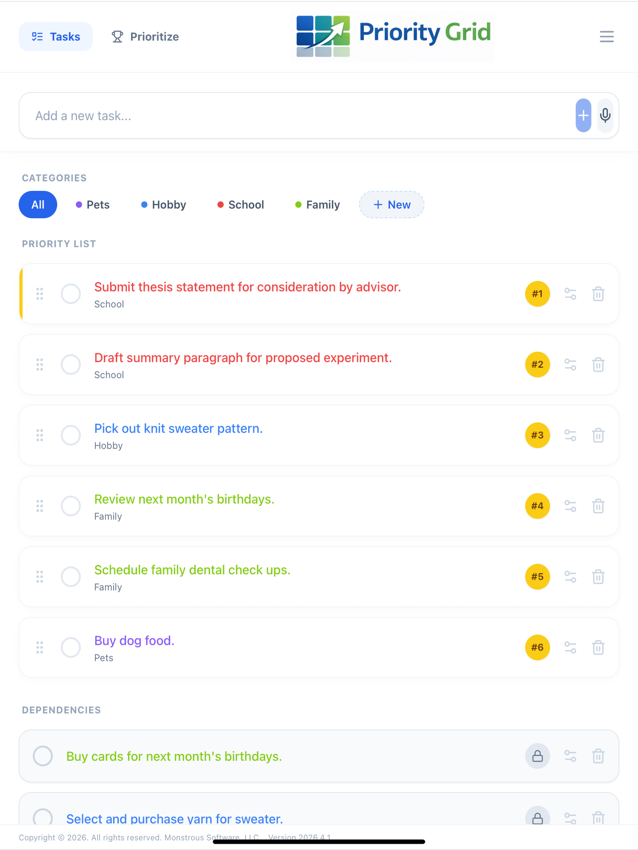 Priority Grid - Manage Tasks