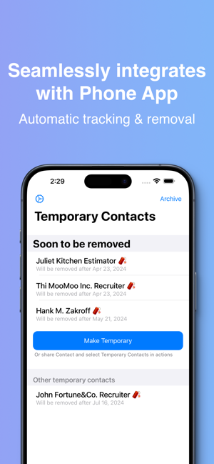 ‎Temporary Contacts Pro Screenshot