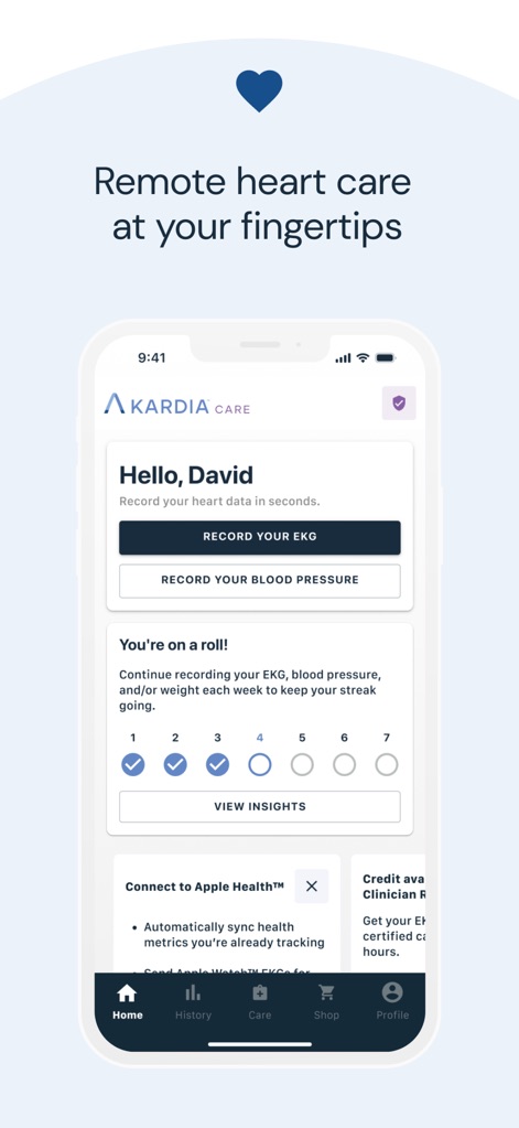Kardia - Users can easily record vital heart data with dedicated buttons for EKG and blood pressure, and track their progress through the integrated streak feature.