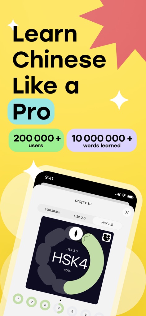 Laoshi: Learn Chinese & HSK - Die App visualisiert den Lernfortschritt, indem sie detaillierte Statistiken und den aktuellen HSK-Level des Nutzers, wie HSK4, übersichtlich darstellt.