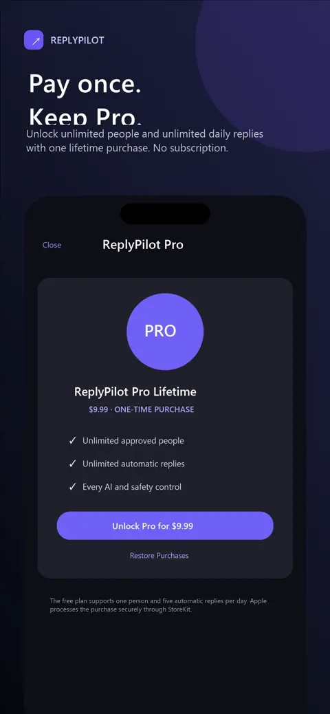 ReplyPilot Pro lifetime purchase screen