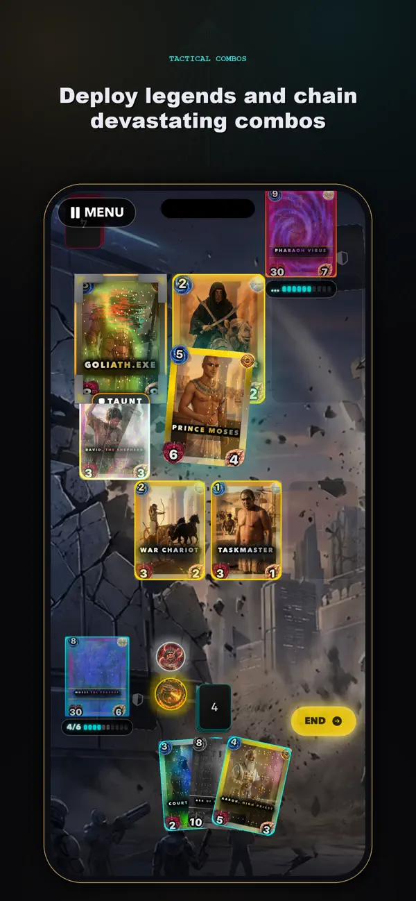 CCG Deckbuilder Covenant Cards iPhone and iPad interface for Collect ancient code. Rewrite history, from the official App Store gallery