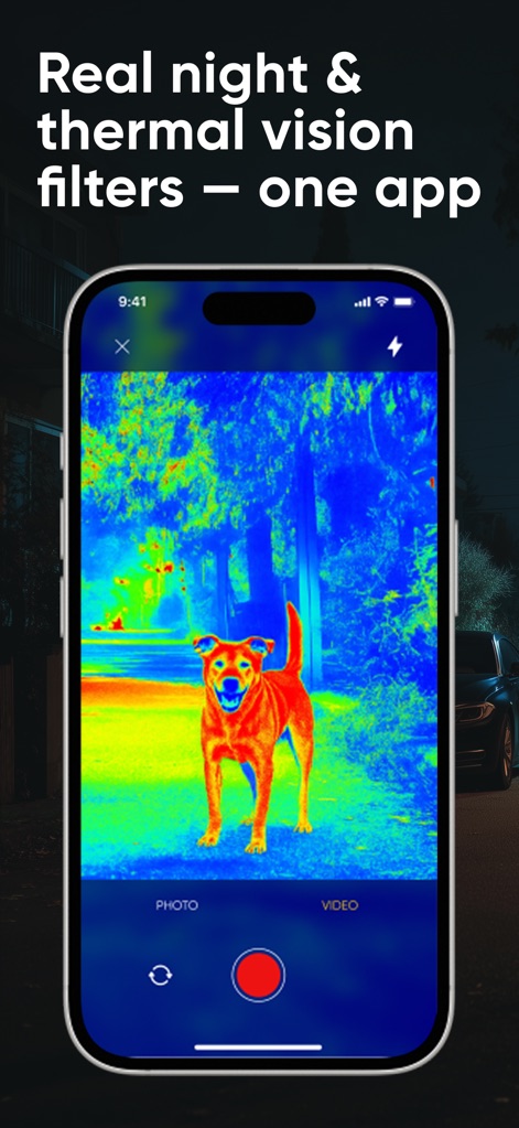 Thermal & Night Vision Camera - Discover how the app instantly transforms live footage into a vivid thermal heat map, enabling users to capture both photos and videos with a unique visual perspective.