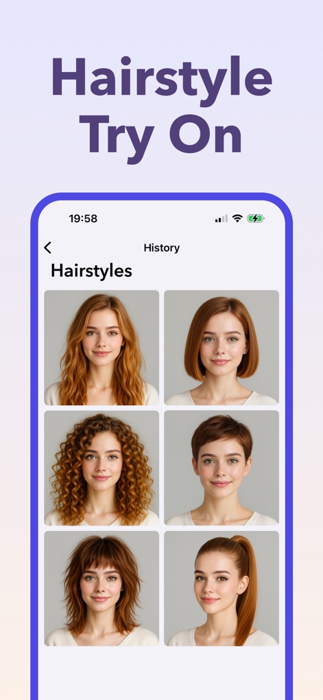 AI Hairstyle Try On - Explore the app's extensive library of virtual hairstyles, showcasing diverse cuts from a classic bob to a modern pixie, all applied to a single user photo.