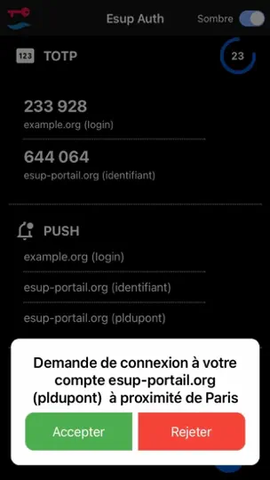 Capture d'écran de Esup Auth sur iPhone 5