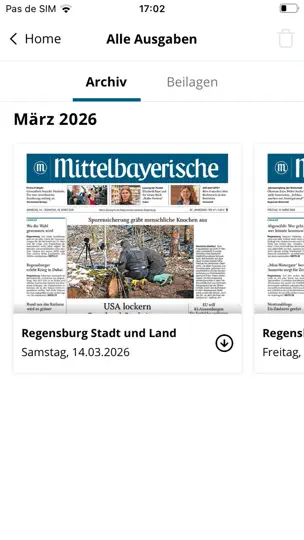 Screenshot von Mittelbayerische EPaper auf dem iPhone 2