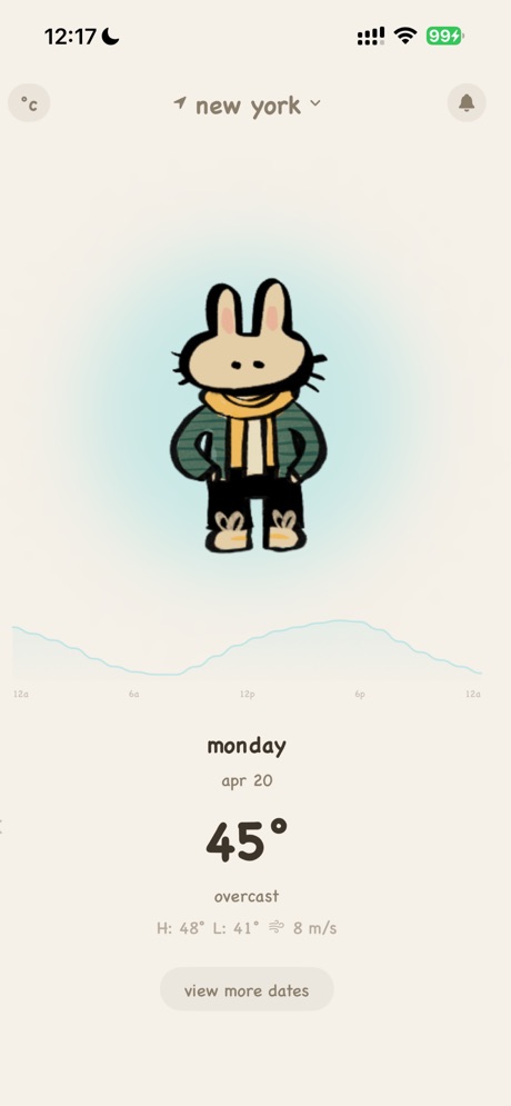 weatherbunny: outfit helper App Store screenshot 3, no headline. Solid background.