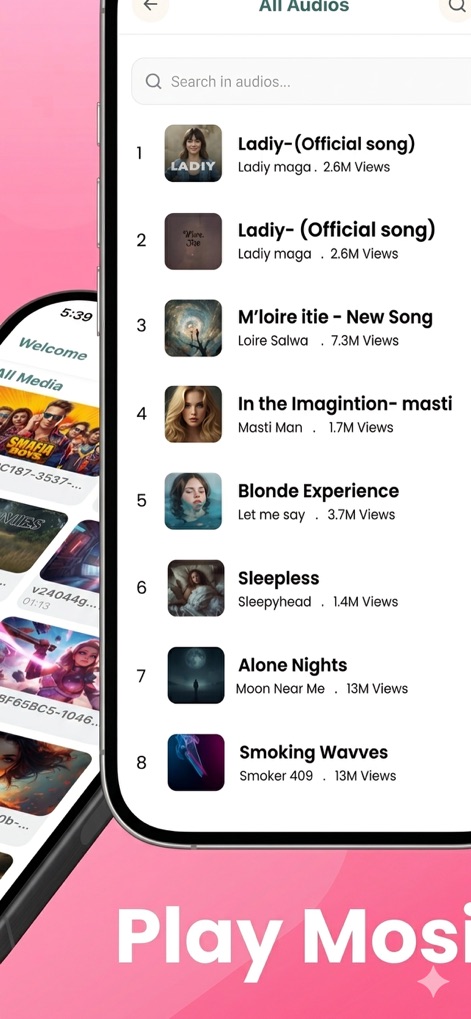 Tubidy Fm : Offline MP3 Player - Explore the comprehensive audio file list, complete with song titles and artist information, and easily search for any track using the integrated search bar.