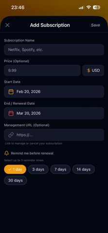 Subscription Track screenshot