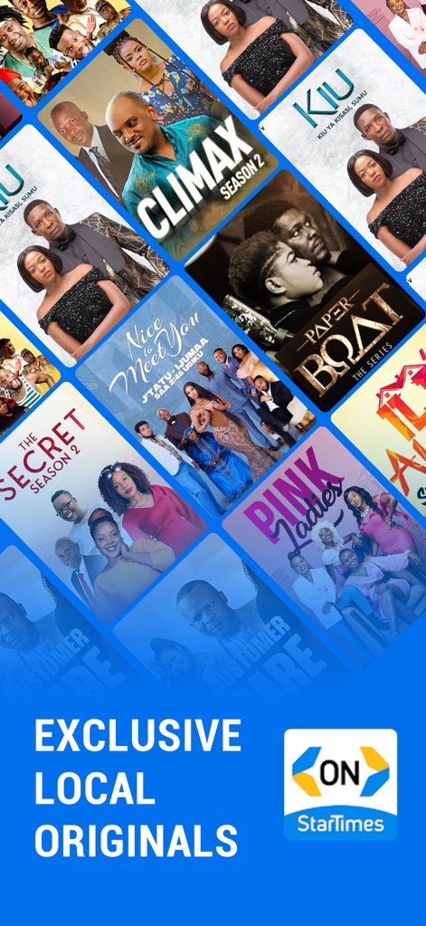 StarTimes ON - This screenshot showcases the app's diverse library of exclusive local originals and trending series, offering rich cultural content to users.