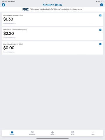 Seamen's Bank Mobile iPad screenshot