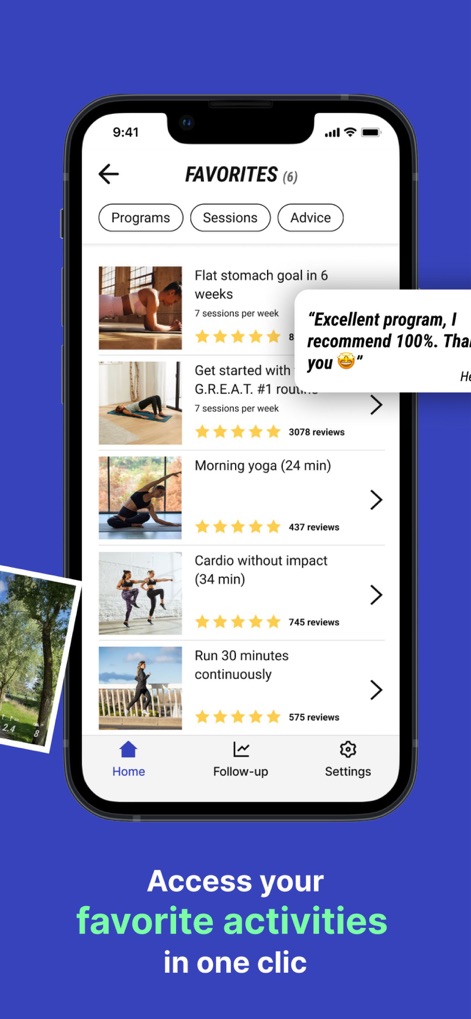 Decathlon Coach: Sport/Running - Les utilisateurs peuvent sauvegarder leurs 'activités favorites' et bénéficier des 'avis éclairés de la communauté' pour trouver l'inspiration et la motivation.