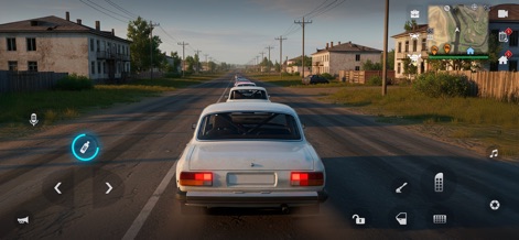 MadOut 2: Grand Auto racing - Experience rural driving through detailed landscapes with old buildings, highlighted by the game's dynamic day-night cycle.