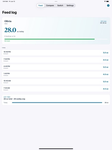 Baby Formula Tracker iPad screenshot