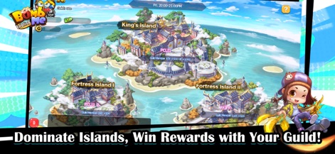 Bomb Me English - Die App ermöglicht Gilden, Inseln auf einer strategischen Karte zu dominieren, wobei Belohnungen für aktive Mitglieder und gemeinsame Erfolge wie auf der "King's Island" warten.