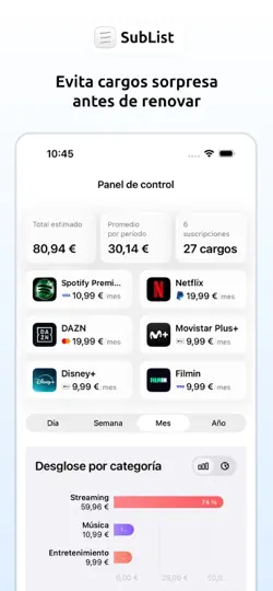 Captura de pantalla de SubList: Gestor Suscripciones en iPhone 1