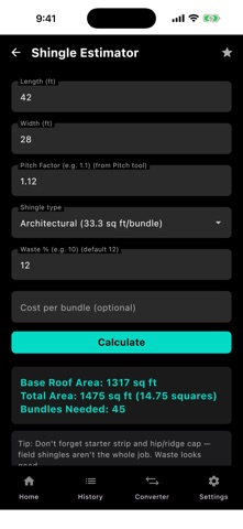 SmartRoofingCalculator screenshot