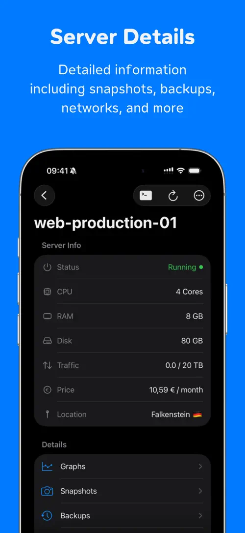 Capture d’écran de HetzMate für Hetzner Cloud 2