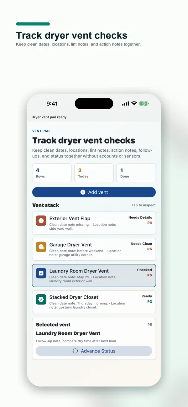 Screenshot #1 pour Dryer Vent Check Pad