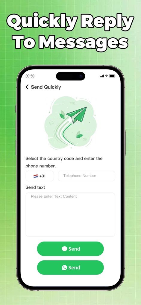 DuoChat：Clone Dual Account App - The 'Send Quickly' screen streamlines communication by providing input fields for a phone number and text content, enabling users to initiate conversations without saving contacts.