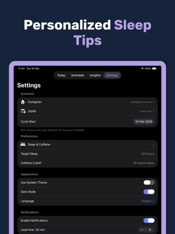 Shift Worker Sleep Management iPad screenshot