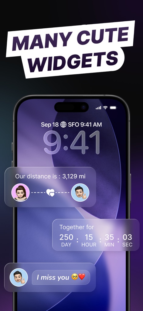 Loverzz: Couples App & Widgets - Users can customize their lock screen with engaging widgets, displaying a "distance tracker" and a "countdown of time together" to foster connection.