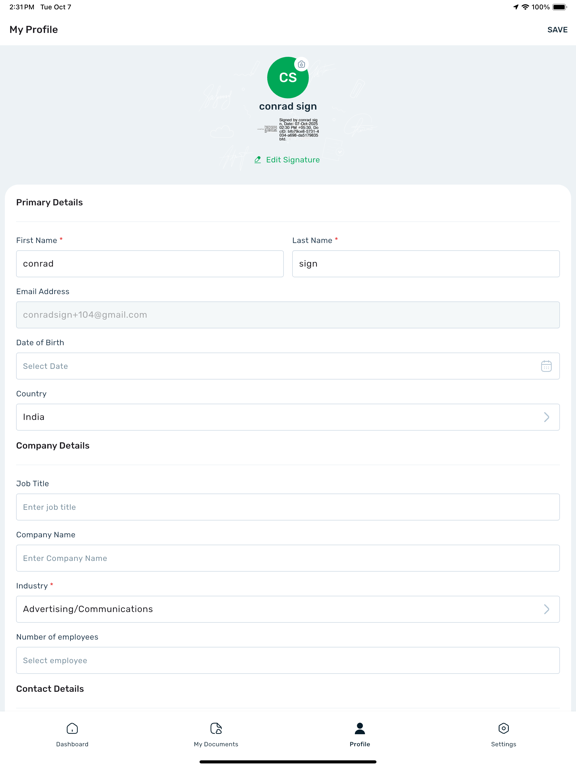 Cygnature eSign iPad screenshot